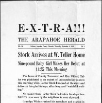 Birth announcement extra from Arapahoe Herald; 1915.