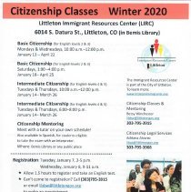 Document for Citizenship classes at Immigrant Resources Center; 2020.