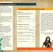 Interior of brochure for Immigrant Resources Center; c.2010.