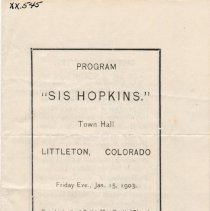 Front cover of "Sis Hopkins" program; 1903.