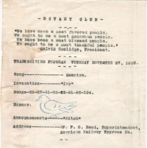 Rotary Club Thanksgiving Day program; 1923