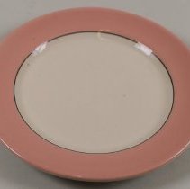 Salad plate with pink edge and white center; unknown date.