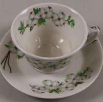 Teacup and saucer with dogwood flower motif; unknown date.