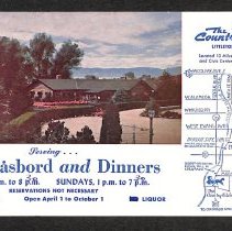 Advertising card for The Country Kitchen with color image; unknown date.