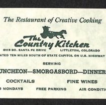 Business card for The Country Kitchen; unknown date.