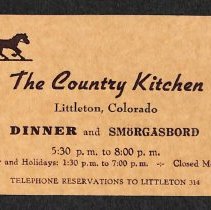 Business card for The Country Kitchen; unknown date.