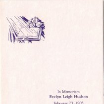 Devotional card for passing of Evelyn Leigh Hudson; 1988.