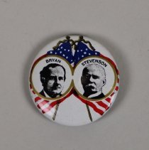 Reproduction Bryan and Stevenson presidential campaign button; 1968.