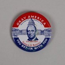 Reproduction Franklin D. Roosevelt presidential campaign button; 1968.