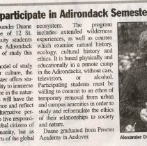 Duane to participate in Adirondack Semester program