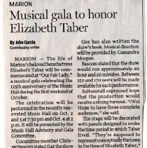 Musical gala to honor Elizabeth Taber