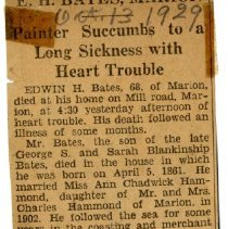 Illnes Fatal to F.H. Bates, Marion