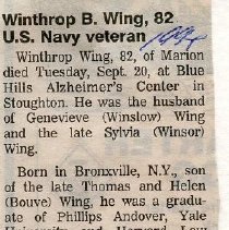 Wintrrop B. Wing, 82, U.S. Navy Veteran