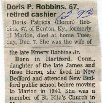 Doris P. (Heron) Robbins, 67, retired cashier