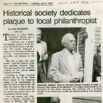 Historical society dedicates plaque to local philantropist