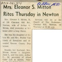 Mrs. Eleanor S. Mitton Rites Thursday in Newton