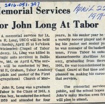 Memorial Service For John Long at Tabor