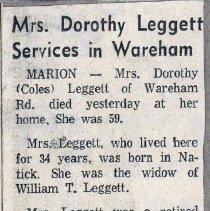 Mrs. Dorothy Leggett Services in Wareham
