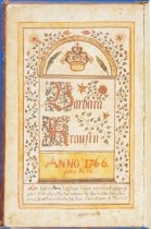 Bookplate, Barbara Kraussin 1766 attirbuted to Abraham Schultz