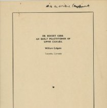 Article entitled "Dr. Robert Kerr: An Early Practitioner of Upper Canada"