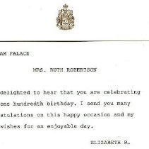 Queen's Letter to Ruth Robertson, 1991