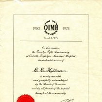 Certificate of Recognition from Oakville Trafalgar Memorial Hospital