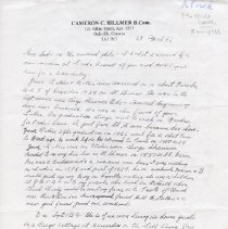 Letter from Cameron C. Hillmer to a Family Friend