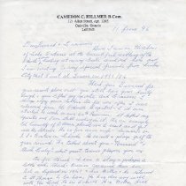 Letter from Cameron C. Hillmer to a Family Friend