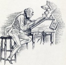 Ink Drawing of a Man Writing