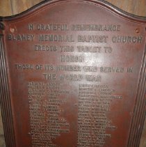 Blaney Memorail Baptist Church WWI Servicement Plaque