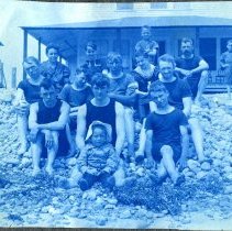 People on Horseneck Beach in front of Williston's House