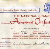 National Grange Achievement Certificate 1968