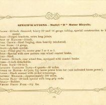 1903 Columbia Model "B" Motor Bicycle Specifications
