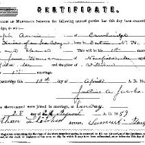 Annis-Hanscon Marriage Certificate, dated 25 April 1859