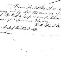 Bailey-Johnson Marriage Certificate, dated 16 Mar 1845