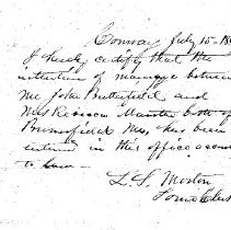 Butterfield-Maistan Intent of Marriage, dated 15 Jul 1867