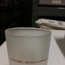 votive candle holder, "Historic Wesley Church 1892, 1992, 2092"