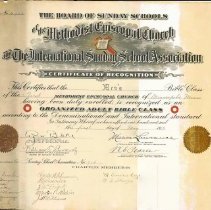 Sunday School certificate, Mpls, First 1915