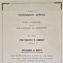 William A. Watt, Sr. | Rotary International Certificate
