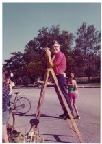 Filming on a ladder -- 1976 parade