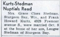 Wedding announcement for Grace Cloes Stedman