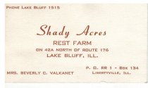 Business Card for Shady Acres Rest Farm