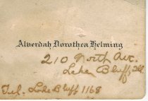 Alverdah Dorothea Helming Card with handwritten address