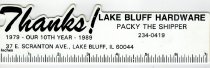 A white plastic ruler from Lake Bluff Hardware Store