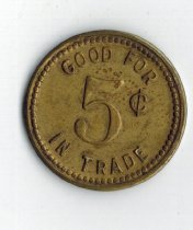 A 5 cent token from Murphy's Tavern with the location of Knollwood Corners