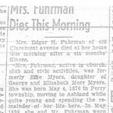 Obiturary for Effie Fuhrman Feb 12, 1941