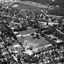 Aerial view Ashland College, Ashland Ohio taken June 20, 1957.