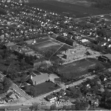Aerial view Ashland College, Ashland, Ohio taken May 5, 1959.