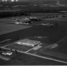 Aerial view Hess & Clark farm, Route 250, Ashland, Ohio taken May 31, 1960.