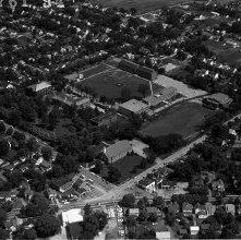 Aerial view Ashland College, Ashland, Ohio taken June 27, 1961.